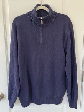 J.Crew Men’s Cotton Cashmere Quarter Zip Sweater Size L Navy Blue Knit Pullover